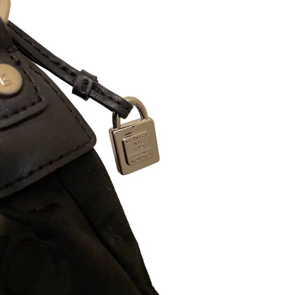 Liz Claiborne Womens Handbag Purse Black Logo Print Medium Silver Detail - Picture 5 of 6